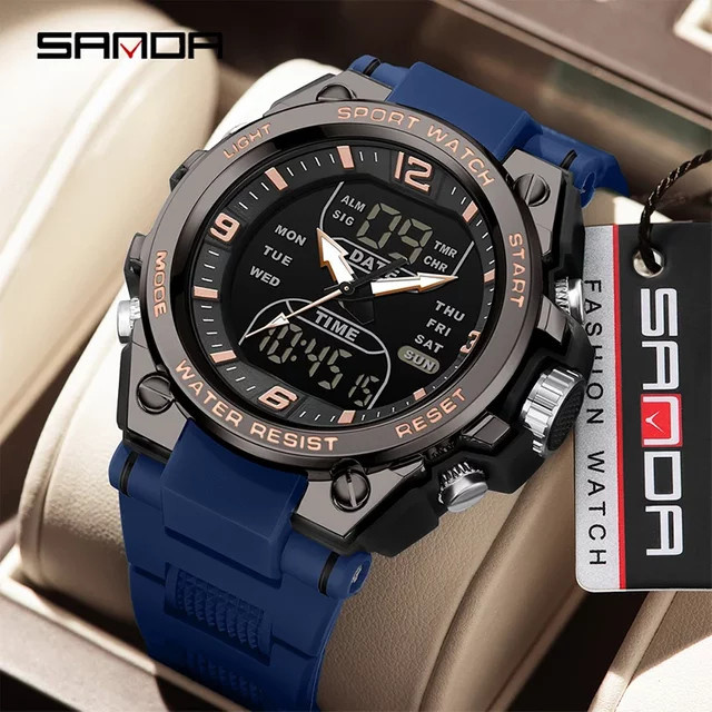 SANDA Armbanduhr, Digitaluhr, Quarz, Schwarz, Herren - Bild 1