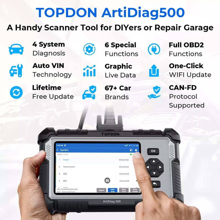 TOPDON ArtiDiag500 OBD2-Scanner Autodiagnosetool für Motor, ABS, SRS und Getriebe in Schwarz - Bild 2
