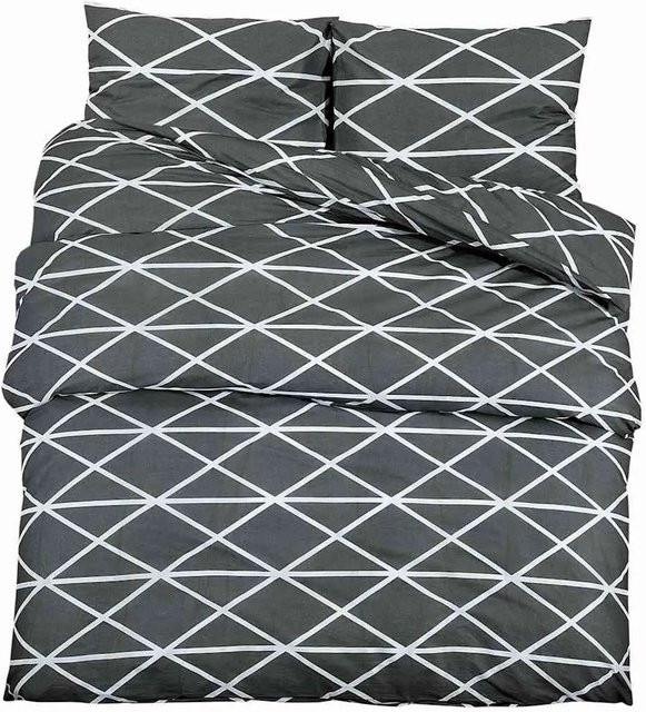 vidaXL Bettwäsche-Set aus Baumwolle in Grau, bestehend aus Bettbezug und Kopfkissen, B/H: 140 x 200 cm - Bild 1