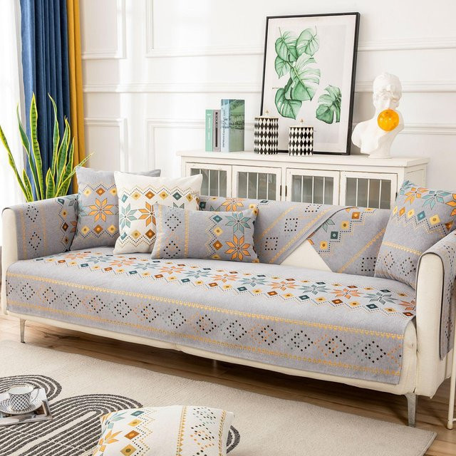 FebEr Chenille Sofa Überwurf in Grau, rutschfest und modern, B/B/L: 90 x 210 cm - Bild 1