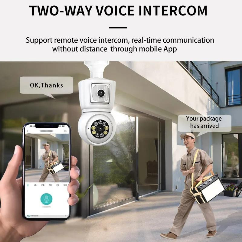 ICSEE 4K 8MP E27 WiFi Glühbirnen Kamera mit Doppelobjektiv, Doppelbildschirm, automatischem Tracking, Zweiwege-Audio und Farbnachtsicht in Weiß - Bild 6