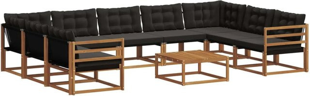 vidaXL Outdoor-Sofagarnitur 10-teilig aus massivem Akazienholz mit Textilene und Kissen in Schwarz und Natur - Bild 1