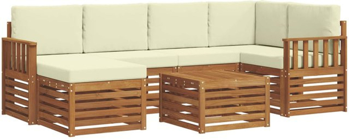 vidaXL Ecksofa Set mit 7 Kissen aus Massivholz Akazie in Natur und Beige, modern und wendbar - Bild 1