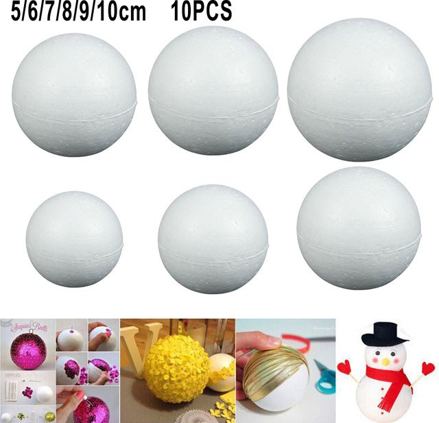 10er Set LEENKEA Polystyrol Schaumkugeln in Weiß für Party, Geburtstag und Hochzeit, Durchmesser: 50-100 mm - Bild 1