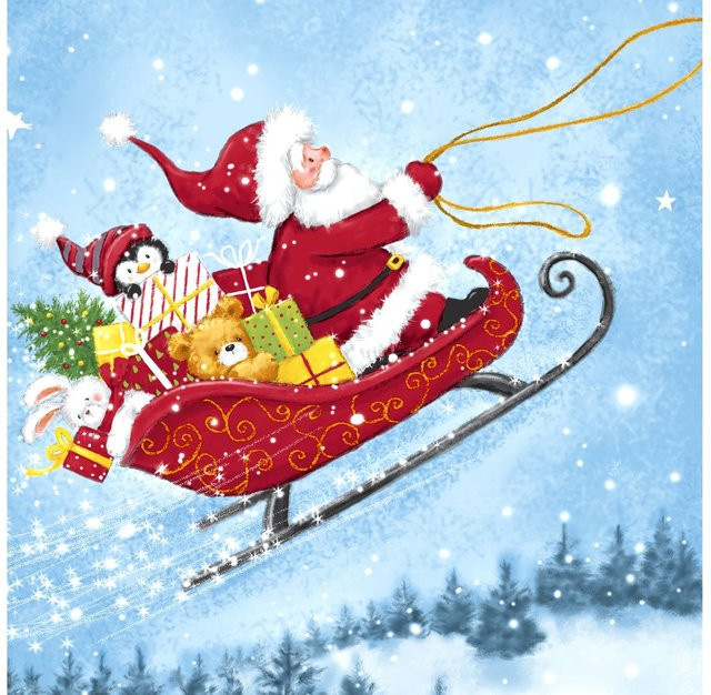 Paper+Design Weihnachtsserviette Schlittenfahrt mit Santa in Blau - Bild 1