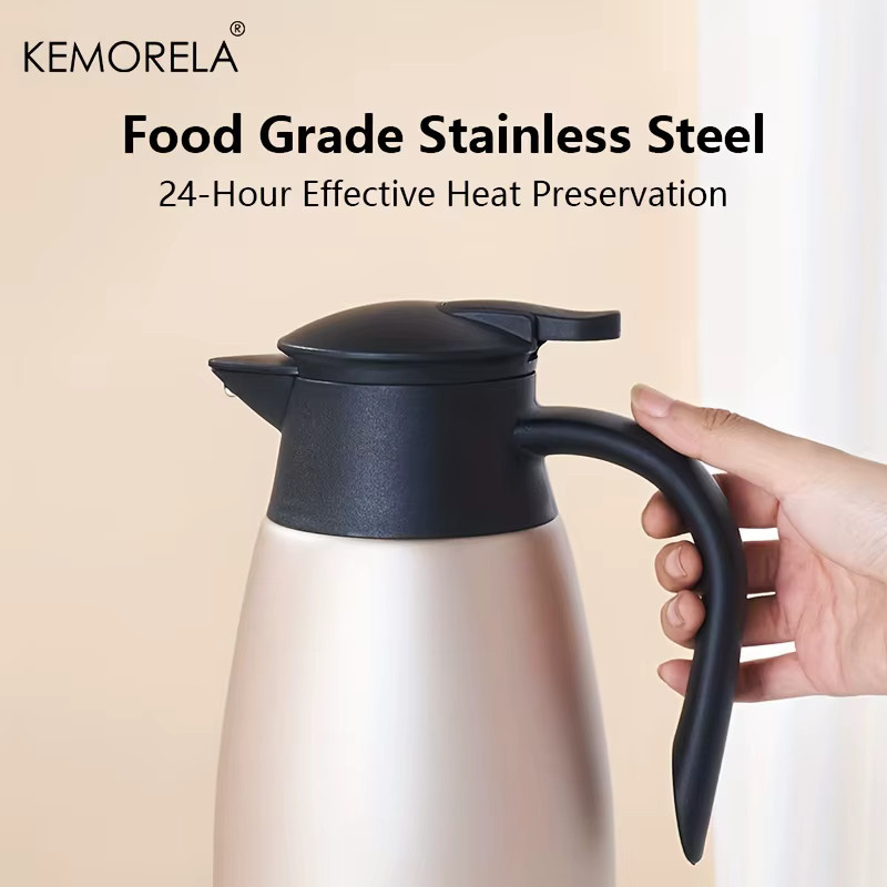 KEMORELA Thermoskanne aus Edelstahl in Silber mit 2 l Fassungsvermögen für Kaffee und Wasser - Bild 2