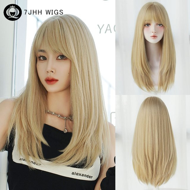 7JHH WIGS Perücke, blonde geschichtete Synthetik-Haarperücke, Damen - Bild 1