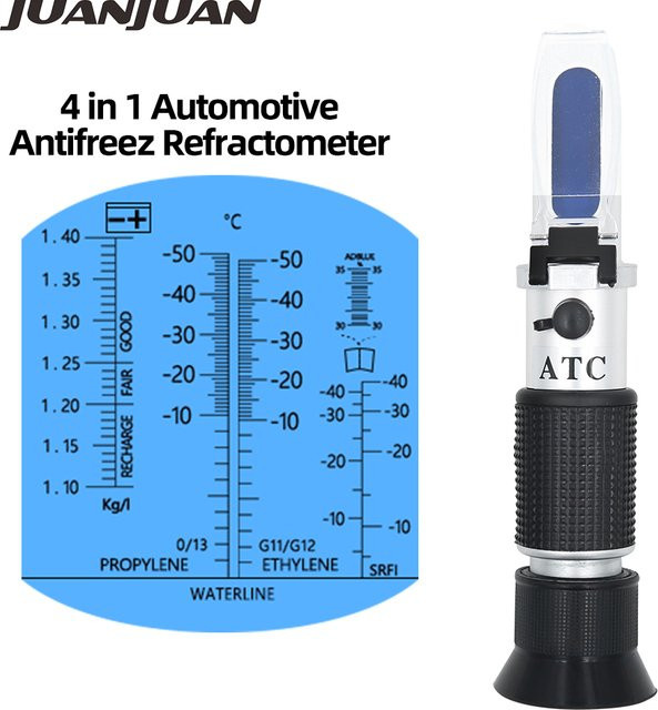 JUANJUAN 4-in-1 Refraktometer für Frostschutzmittel, Glykol, Adblue und Batterieflüssigkeit aus Glas - Bild 1