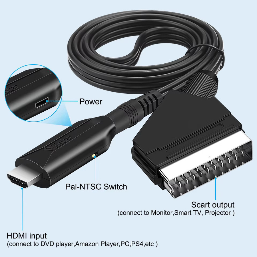 Wiistar HDMI zu SCART Konverter Adapter in Schwarz für Video und Audio, 1080P Unterstützung, kompatibel mit NTSC und PAL für HD TV und DVD - Bild 3