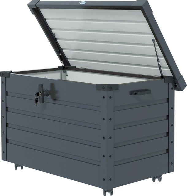Outsunny Gartenbox aus verzinktem Stahl mit Rollen und Schloss, Aufbewahrungsbox für Garten, Balkon und Terrasse, Dunkelgrau, B: 100 cm, T: 62 cm, H: 65 cm - Bild 1