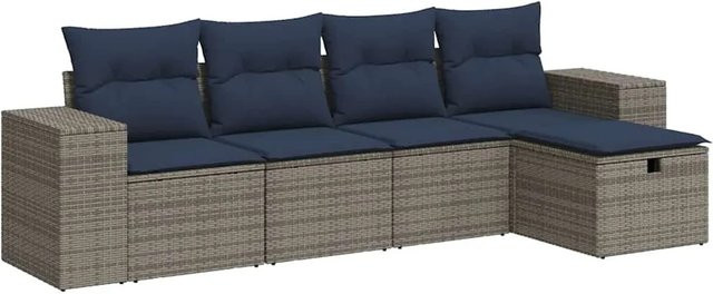 vidaXL 5-tlg. Garten-Sofagarnitur aus Poly-Rattan in Grau mit Sitzkissen und Stauraum - Bild 1