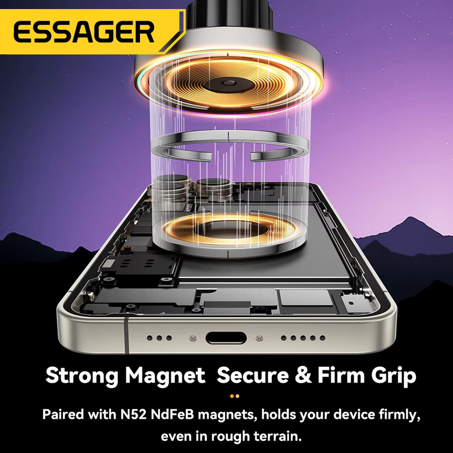 Essager RGB Magnetischer Autotelefonhalter mit 15W Qi Drahtlosem Ladegerät für iPhone 16 15 14 13 Pro und Magsafe kompatible Smartphones, Schwarz - Bild 3
