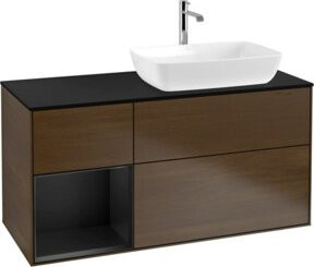 V&B Waschtischunterschrank Finion mit Wandbeleuchtung und Regal in Blau, B/T/H: 120 x 50,1 x 50,1 cm - Bild 1