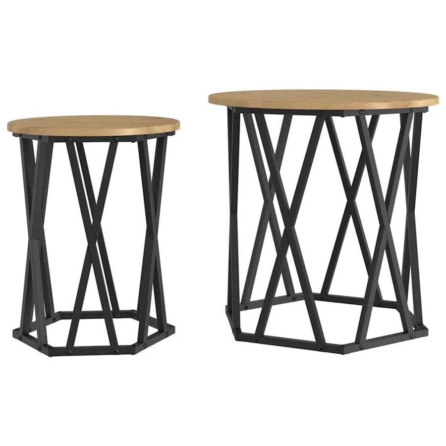 vidaXL Couchtisch Set aus 2 Stück in Artisan-Eiche, rund und modern, Farbe Braun, B/T/H: 50 x 50 x 50 cm - Bild 2
