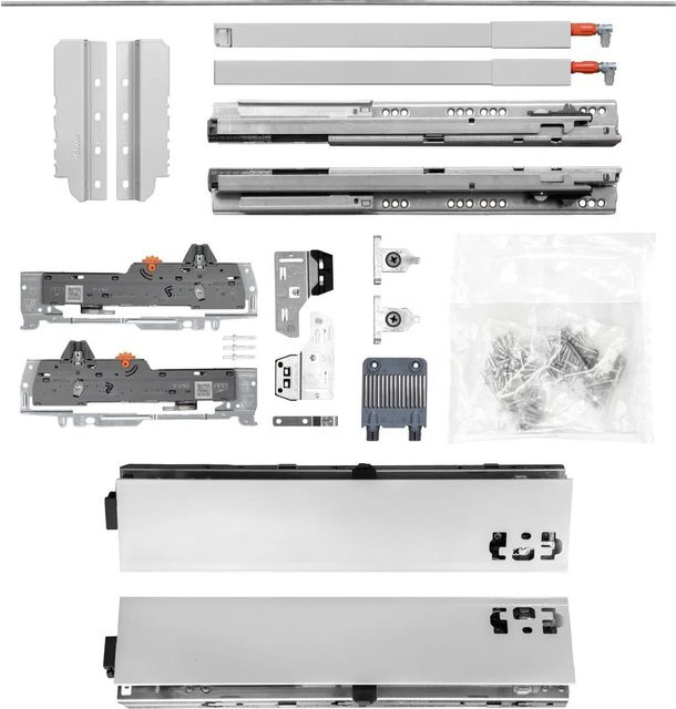 Blum Tandem Schubladenschienen Set mit Reling in Grau, Höhe: 83 cm, Breite: 140 cm, Tiefe: 60 cm, Tragkraft: 65 kg - Bild 1