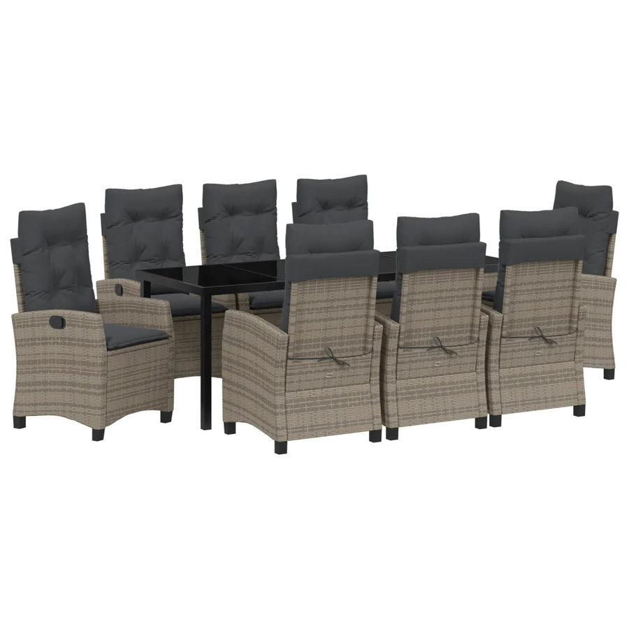vidaXL 9-teiliges Garten-Esstisch-Set aus Poly-Rattan in Grau mit Kissen und rechteckigem Tisch für Terrasse und Balkon - Bild 2