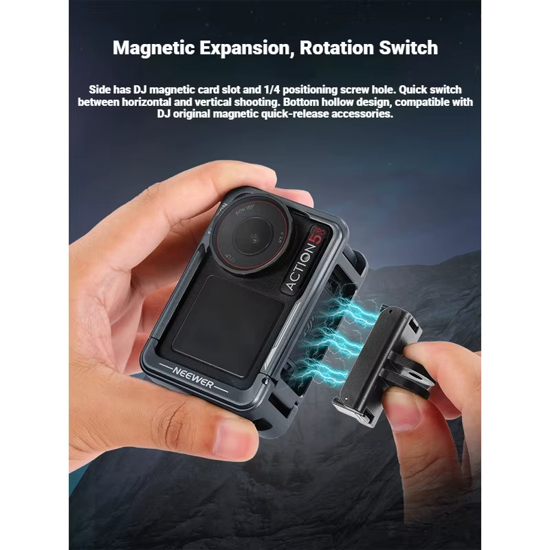 NEEWER Metall Käfig Set für DJI Action 3, Action 4 und Action 5 Pro, Erweiterungsrahmen in Schwarz - Bild 2