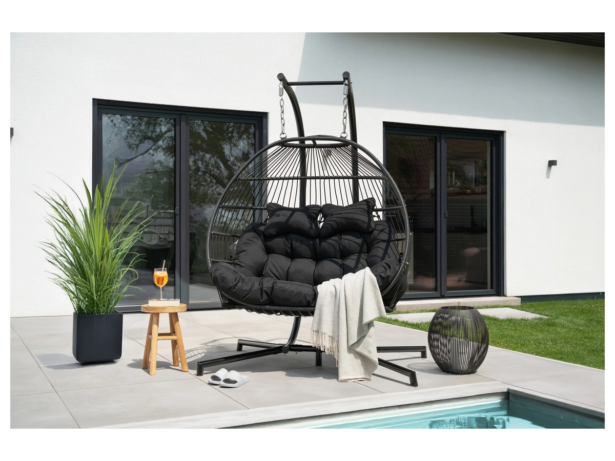 HOME DELUXE Hängesessel LOMA 2-Sitzer in Schwarz mit Kunststoffgeflecht und Seilbespannung - Bild 2