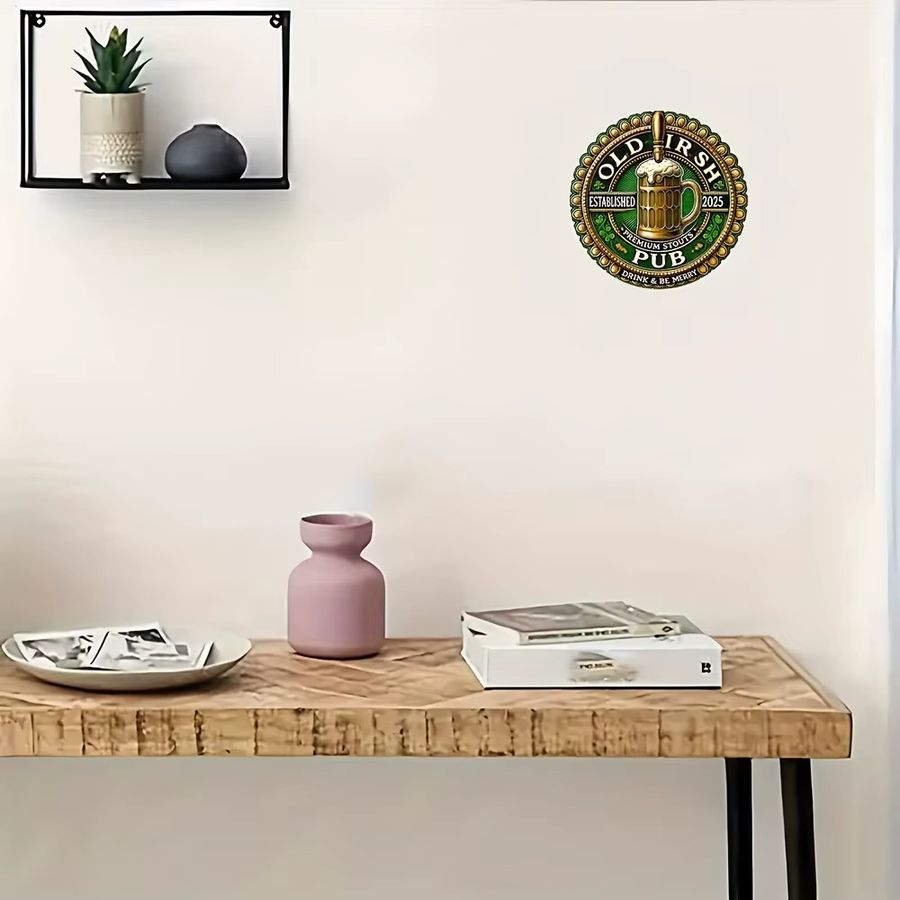 Potdemiel Vintage Metall-Wandblechschild rund mit Bierkrug und Kleeblättern, Multicolor, Durchmesser: 20,32 cm - Bild 5