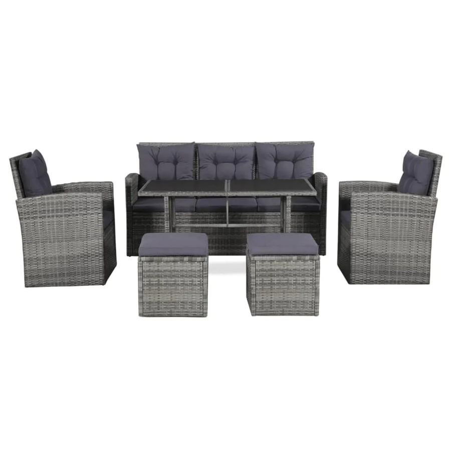vidaXL 6-tlg Garten-Lounge-Set Modell 8 aus Poly Rattan mit Auflagen in Grau - Bild 2