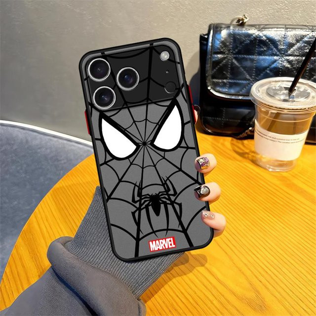 Marvel Spider Man Spinnennetz Handyhülle für iPhone 17 16 15 14 13 12 Pro Max Air Mini Plus in Transparent, Schwarz und Grau - Bild 1