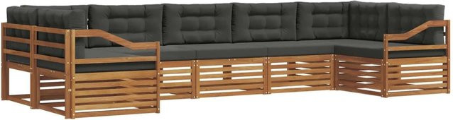 vidaXL Sofagarnitur 7-teilig aus Massivholz Akazie in Natur und Anthrazit mit L-Form und abnehmbaren Kissen - Bild 1