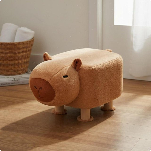 Capybara Fußhocker mit Rollen aus Samt in Braun für Kinder und Wohnräume - Bild 1