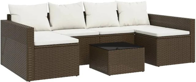 vidaXL 2-teiliges Garten-Lounge-Set aus braunem Poly-Rattan mit Kissen und pulverbeschichtetem Stahlgestell - Bild 1