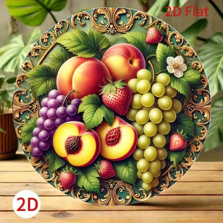 HELLOYOUNG Vintage-Metalldekoration mit Frucht- und Blumenmotiv, Rund, Mehrfarbig, Durchmesser: 20 cm - Bild 2
