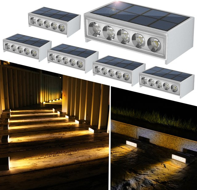 T-SUNRISE 6er Set Solar LED Treppenleuchten IP67 Wasserdicht für Garten und Pfad in Weiß - Bild 1