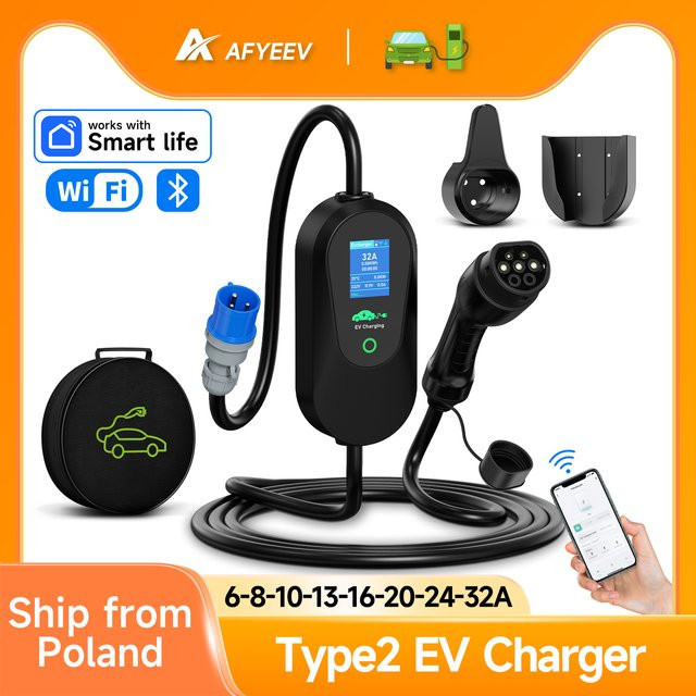 AFYEEV Tragbares Typ2 EV Ladegerät 7,2 kW mit WiFi und Bluetooth App-Steuerung, Schwarz - Bild 1