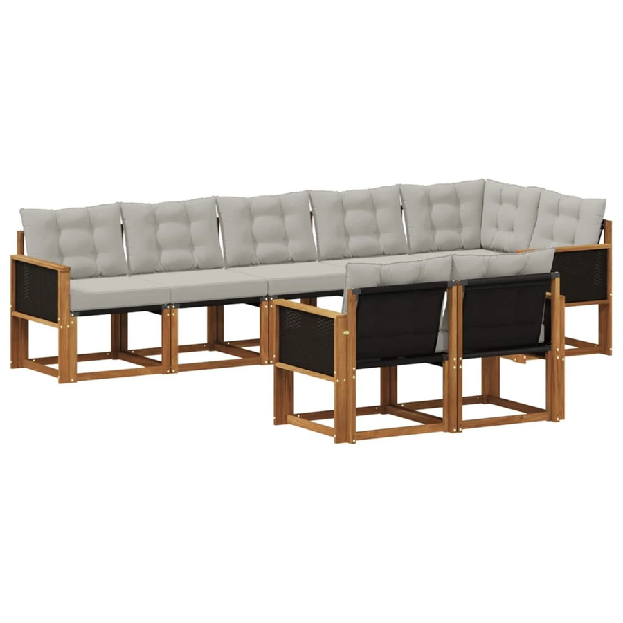 vidaXL Outdoor-Sofagarnitur L-Form aus massivem Akazienholz mit 8 Textilene-Kissen in Grau und Natur - Bild 2
