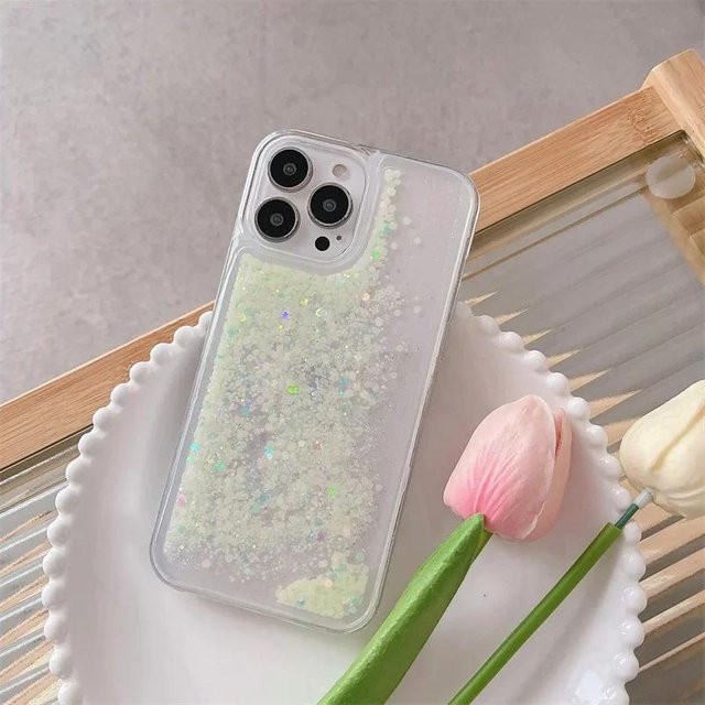YULIN-003 Transparente Handyhülle mit leuchtendem Treibsand-Effekt und Pailletten für iPhone 13 bis iPhone 16 Pro Max, Leuchtet im Dunkeln, Weiche Schale, Farbe: Transparent - Bild 1