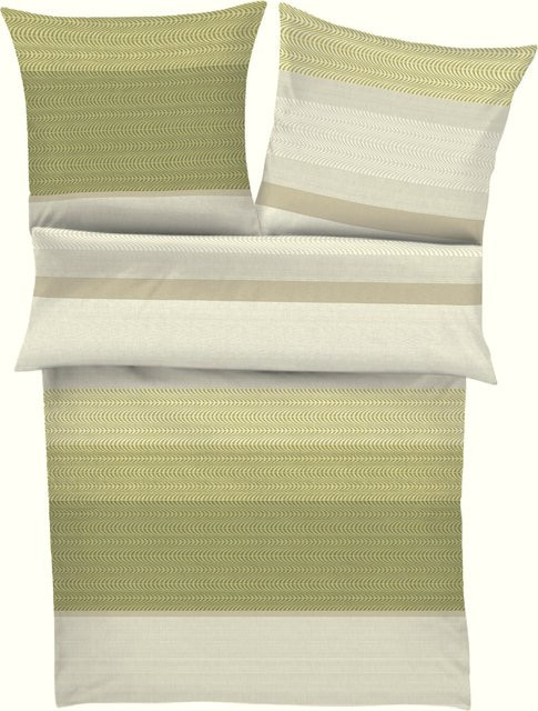 s.Oliver Mako-Satin Bettwäsche Set mit grafischem Design in Grün und Beige, B/T/H: 155 x 220 cm und 80 x 80 cm - Bild 1