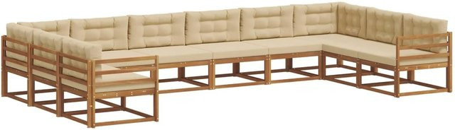 vidaXL Outdoor-Sofagarnitur aus massivem Akazienholz mit 10-teiligem Set in Natur und Beige - Bild 1