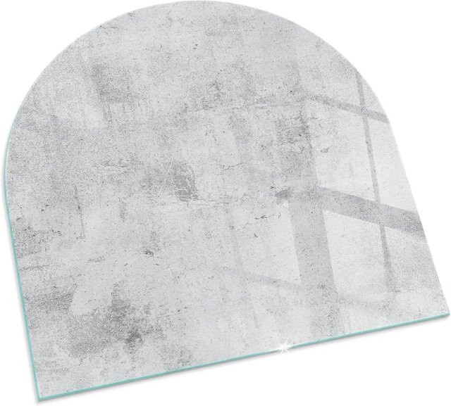 Tulup Glasbodenplatte für Kaminöfen in Grau mit Rohbetonstruktur, Halbkreis, B/T: 100 x 100 cm - Bild 1