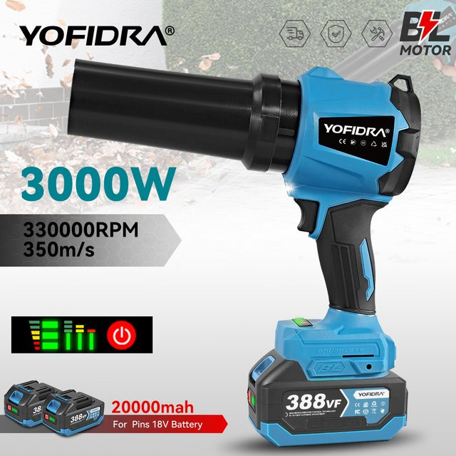 Yofidra Bürstenloser Elektrischer Turbo-Gebläseventilator 3000W Handgeführter Laubbläser und Staubblasgerät in Blau für Makita LXT 18V Akku - Bild 1