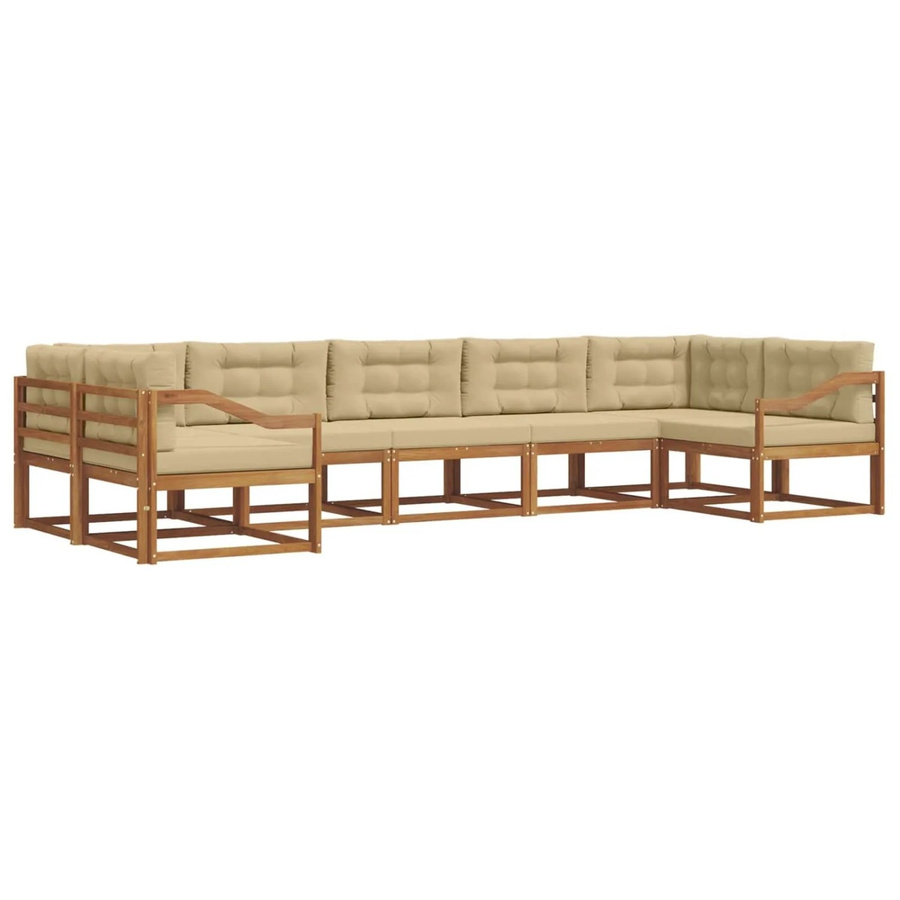 vidaXL Outdoor-Sofagarnitur 7-teilig L-Form aus Akazienholz mit Kissen in Natur und Beige - Bild 2