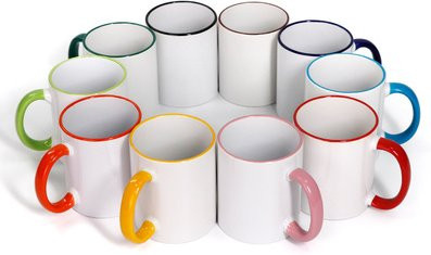 Keramiktasse von Abay in Weiß mit blauem Griff für Sublimation - Bild 1