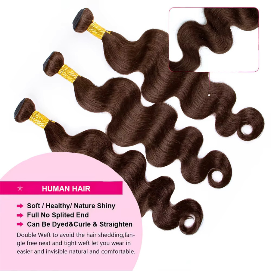 Happy Monday Body Wave Echthaar-Bundles, dunkelbraun, 4 Stück, Damen - Bild 4