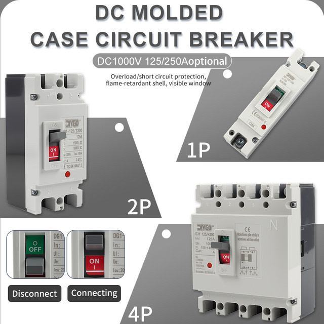 DIY GO MCCB PV Kompaktleistungsschalter für Photovoltaik mit Überlast- und Kurzschutzeigenschaften 1000 V DC, 150 A bis 250 A, Weiß - Bild 1