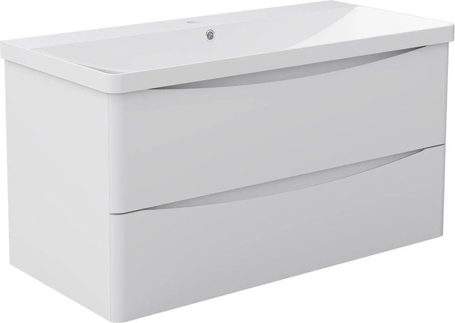 AICA Badmöbel Smiely 2-teiliges Badezimmerset mit Waschtisch aus Mineralguss und Unterschrank, Weiß Hochglanz, Breite: 101 cm, Höhe: 56 cm, Tiefe: 46 cm - Bild 1