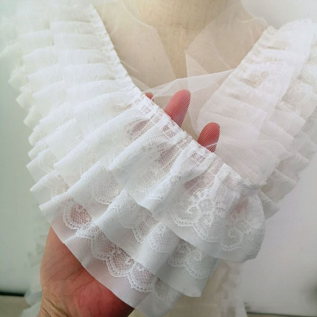 3-lagiger Chiffon-Fransenbesatz mit 3D-Plissee in Weiß und Schwarz, Breite: 13 cm, Länge: 0,91 m - Bild 1
