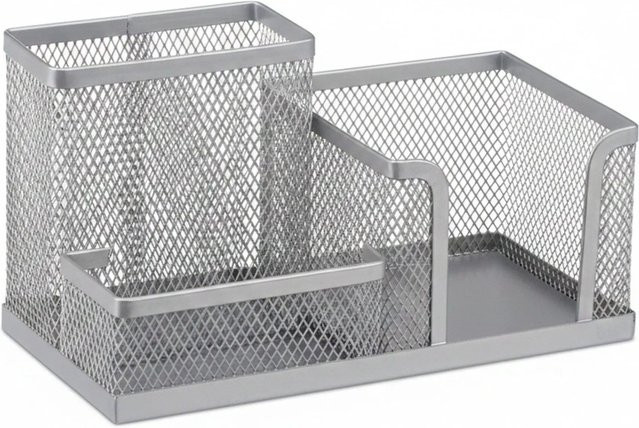 Relaxdays Stiftehalter aus Metall mit Zettelhalter in Silber, B/T/H: 10 x 18,5 x 9,5 cm - Bild 1