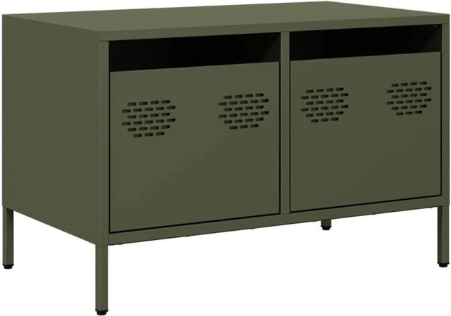 vidaXL TV-Schrank aus kaltgewalztem Stahl in Olivgrün im Industrie-Stil, B/T/H: 68 x 39 x 43,5 cm - Bild 1