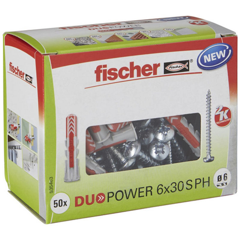Fischer DUOPOWER 2-Komponenten-Dübel aus Nylon in Grau und Rot, Durchmesser: 6 mm, Länge: 30 mm, 50 Stück - Bild 2