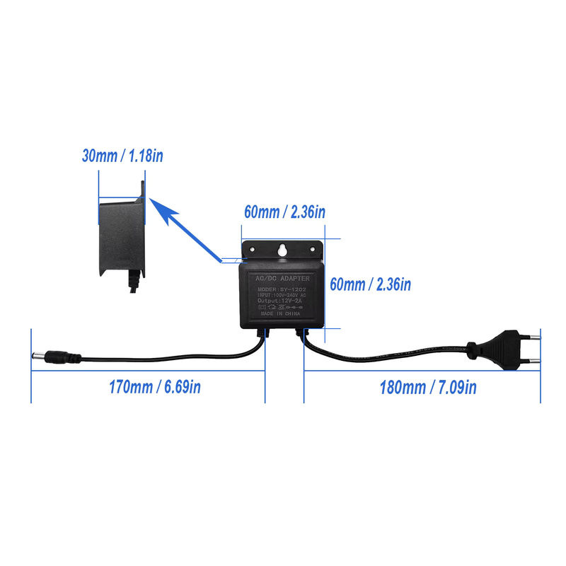 JIENUO Wasserdichtes Netzteil DC 12V 2A mit EU-Stecker für CCTV Sicherheitskameras, NVR und DVR, schwarz, Anschluss 5,5 x 2,1 mm - Bild 2