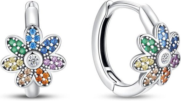Creolen 925 Silber, Lila Blumen, Zirkonia, Damen - Bild 1