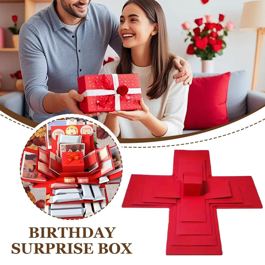 Kreative 5-lagige Explosions-Geschenkbox aus Papier in Pink und Rot für Geburtstag und Hochzeit - Bild 3