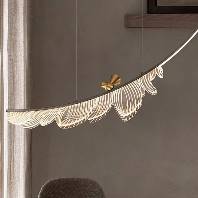 JIANKEXING LED Pendelleuchte in Feder-Optik, moderner Kunst-Kronleuchter aus Acryl und Metall in Weiß mit Gold/Messing, ideal für Wohnzimmer, Restaurant oder Hotel Lobby - Bild 3